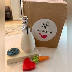 Nora Fleming Soap Dispenser W/ 3 Retired Minis NEW NIB Rare Retired